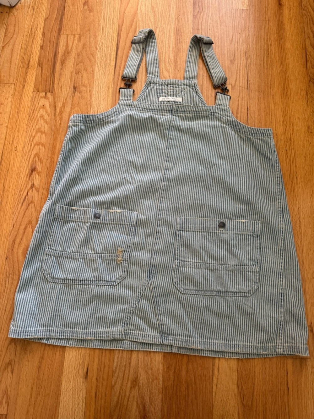 We the Free Smocked mini overall dress in Railroad stripe - Picture 5 of 13